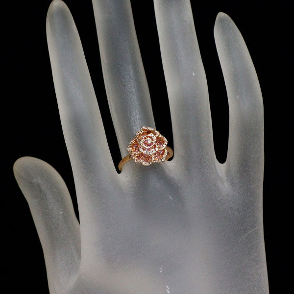 K18PG ピンクサファイア ダイヤモンド リング 0.45ct D0.10ct バラ フラワー