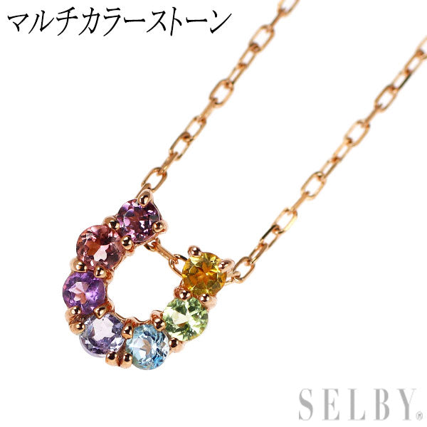 K10PG Multicolor Stone Pendant Necklace Horseshoe Amulet