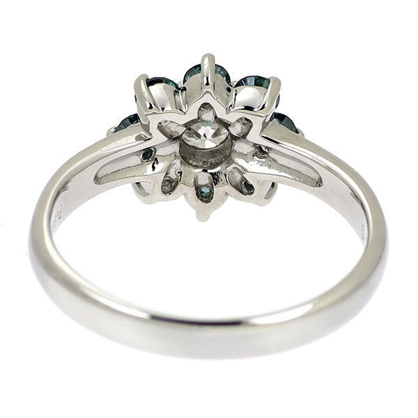 Pt900 カラーレス/トリートブルー ダイヤモンド リング 0.36ct TBD0.55ct フラワー