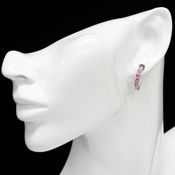 K18WG ピンクサファイア ピアス 1.70ct