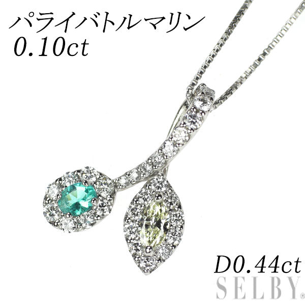 Rare Pt900/ Pt850 Paraiba Tourmaline Diamond Pendant Necklace 0.10ct D0.44ct Plant Flower