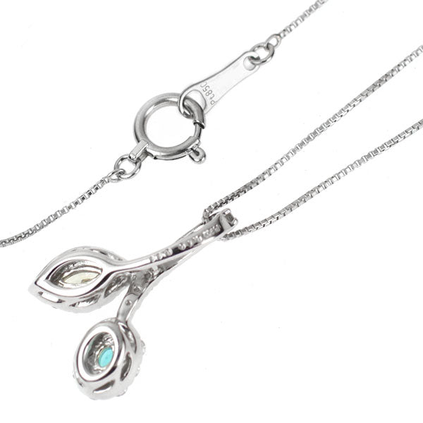 Rare Pt900/ Pt850 Paraiba Tourmaline Diamond Pendant Necklace 0.10ct D0.44ct Plant Flower