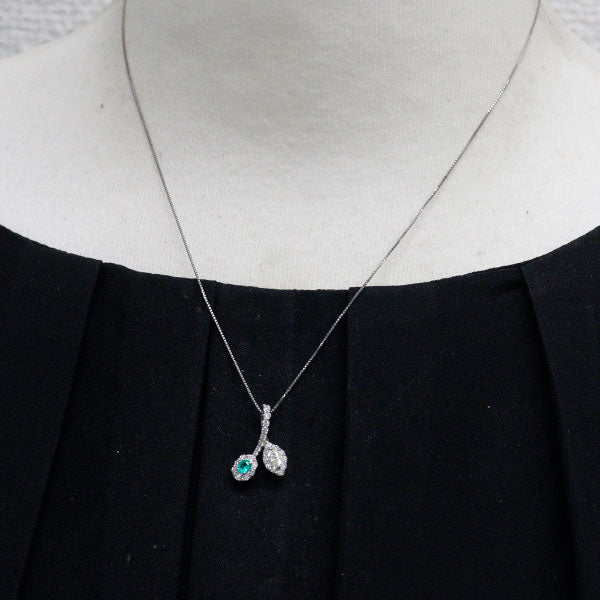 Rare Pt900/ Pt850 Paraiba Tourmaline Diamond Pendant Necklace 0.10ct D0.44ct Plant Flower