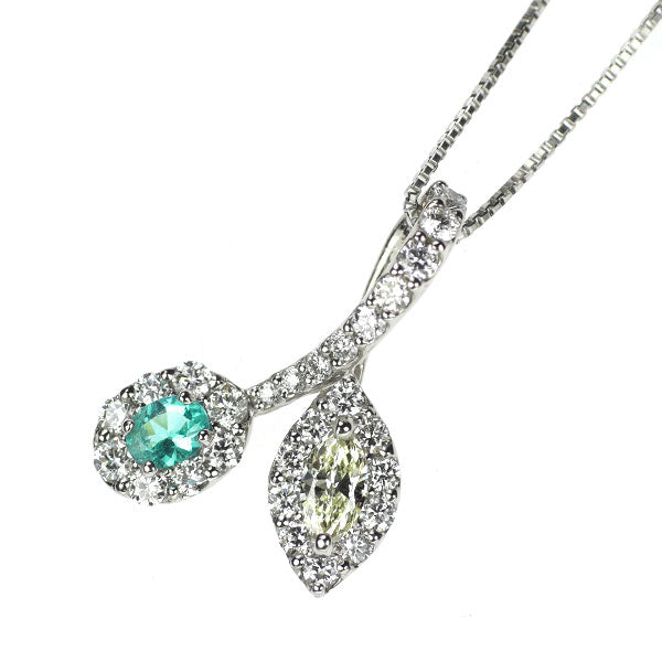 Rare Pt900/ Pt850 Paraiba Tourmaline Diamond Pendant Necklace 0.10ct D0.44ct Plant Flower