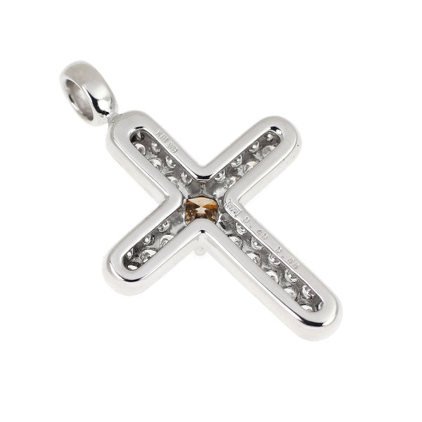 カシケイ/Kashikey K18WG ブラウン/カラーレス ダイヤモンド ペンダントトップ 0.40ct D0.55ct クロス パヴェ