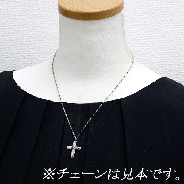 カシケイ/Kashikey K18WG ブラウン/カラーレス ダイヤモンド ペンダントトップ 0.40ct D0.55ct クロス パヴェ