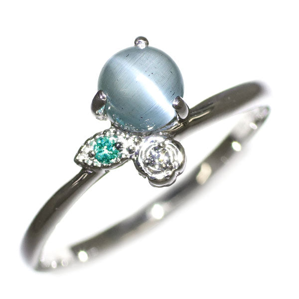 Pt950 Aquamarine Cat's Eye Paraiba Tourmaline Diamond Ring 0.70ct T0.01ct D0.01ct
