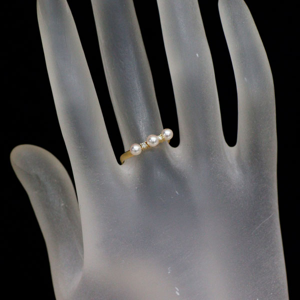 田崎真珠 K18YG アコヤ 真珠 ダイヤモンド リング 径約 3.4-3.6mm D0.03ct