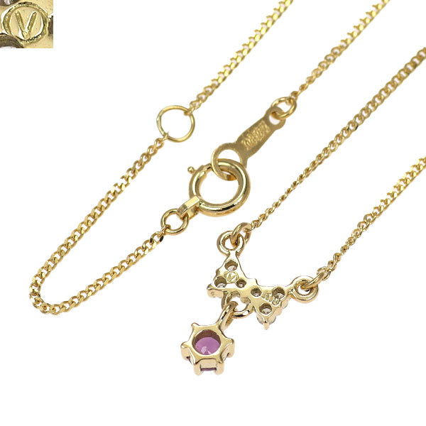 Vendome Aoyama K18YG Ruby Diamond Pendant Necklace Ribbon