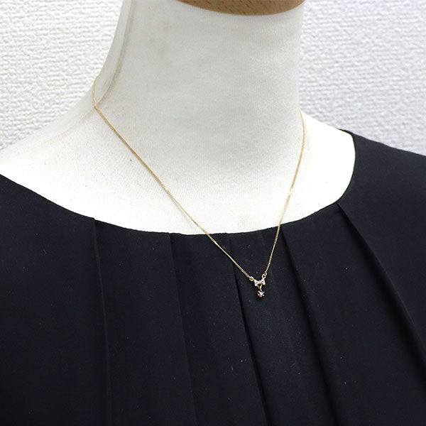 Vendome Aoyama K18YG Ruby Diamond Pendant Necklace Ribbon
