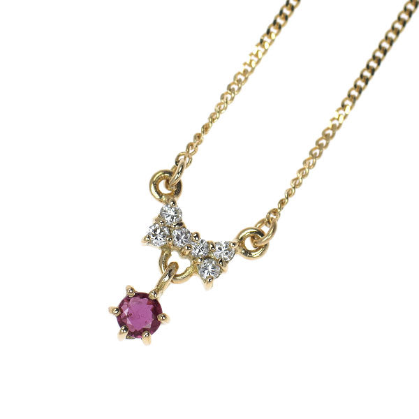Vendome Aoyama K18YG Ruby Diamond Pendant Necklace Ribbon