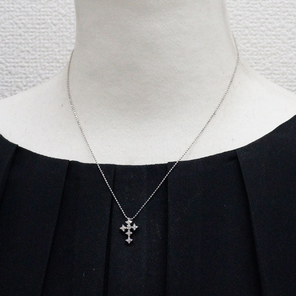 ヴァンドーム青山 K18WG ダイヤモンド ペンダントネックレス 0.22ct クロス
