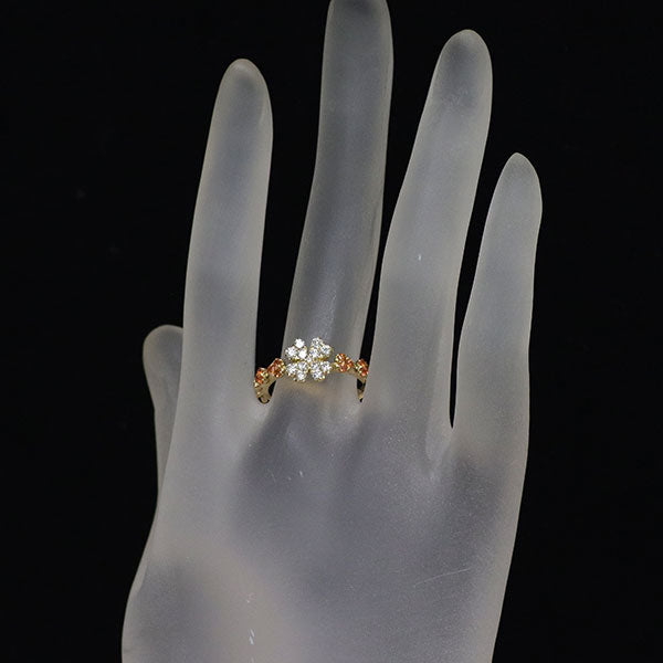 K18YG ダイヤモンド オレンジサファイア リング 0.33ct S0.20ct クローバー