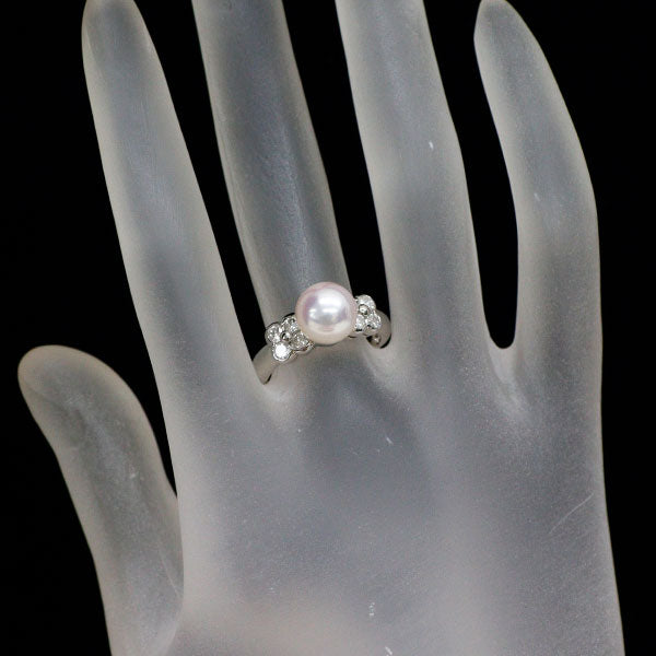 Pt900 アコヤ 真珠 ダイヤモンド リング 径約8.5mm D0.54ct