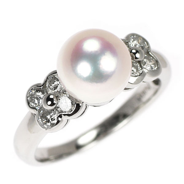 Pt900 アコヤ 真珠 ダイヤモンド リング 径約8.5mm D0.54ct