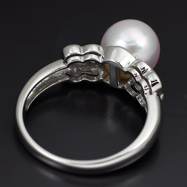 Pt900 アコヤ 真珠 ダイヤモンド リング 径約8.5mm D0.54ct
