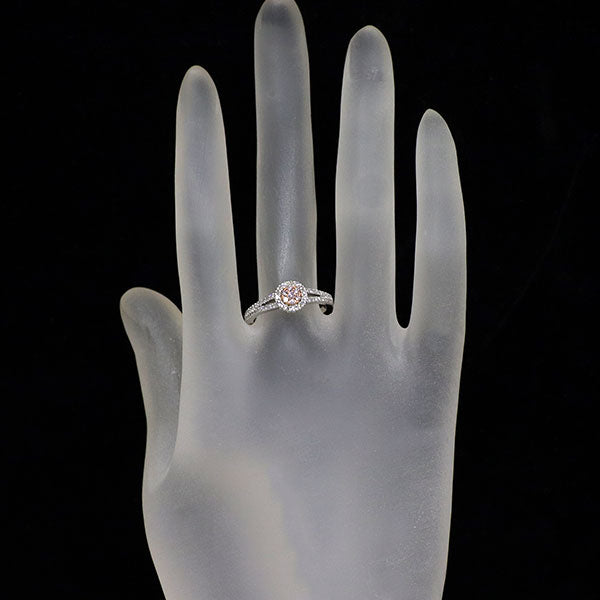 Pt950/ K18PG Natural pink diamond ring 0.07ct D0.40ct Rare