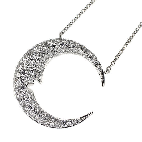 K18WG ダイヤモンド ペンダントネックレス 0.95ct 三日月フェイス パヴェ