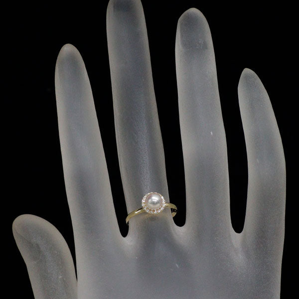 K18YG アコヤ真珠 ダイヤモンド リング 径約5.1mm D0.08ct