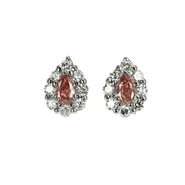 希少 Pt950/ Pt900 ペアシェイプカット 天然ピンク ダイヤモンド ピアス 0.160ct FDP VS1-2 D0.10ct