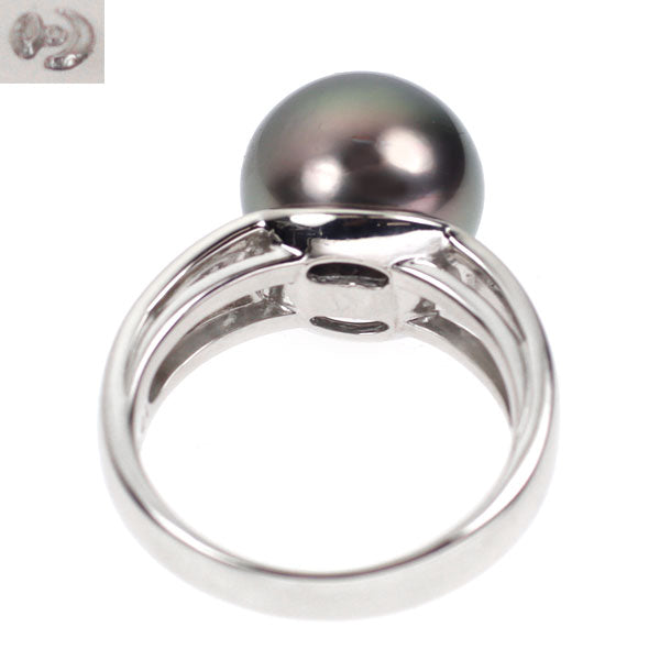 田崎真珠 Pt900 黒蝶 真珠 ダイヤモンド リング 径約11.5mm D0.01ct