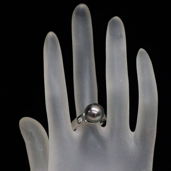 田崎真珠 Pt900 黒蝶 真珠 ダイヤモンド リング 径約11.5mm D0.01ct