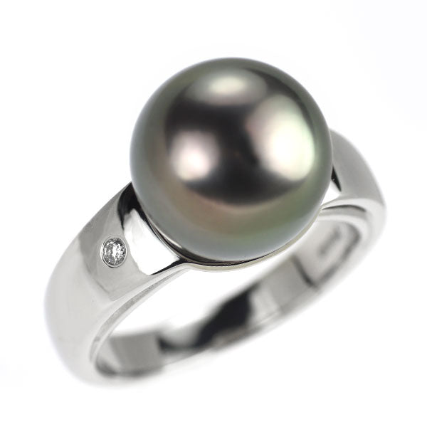 田崎真珠 Pt900 黒蝶 真珠 ダイヤモンド リング 径約11.5mm D0.01ct