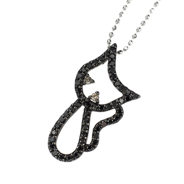 ブラックメッキ/K18WG ブラックダイヤモンド ペンダントネックレス BD0.28ct D0.02ct 猫