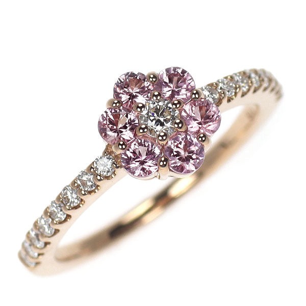 K18PG ピンクサファイア ダイヤモンド リング 0.37ct D0.20ct フラワー
