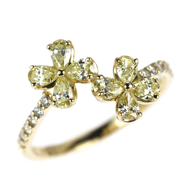 K18YG ペアシェイプ ダイヤモンド リング 0.646ct D0.12ct フラワー