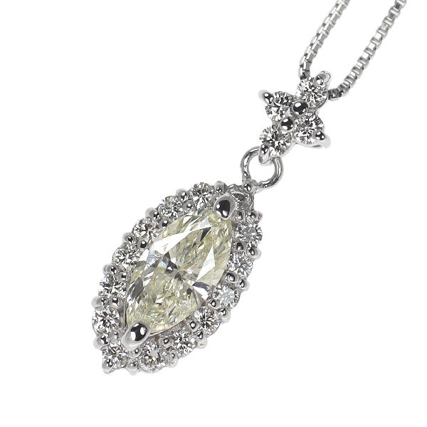 Pt900/ Pt850 マーキス ダイヤモンド ペンダントネックレス 0.47ct D0.21ct