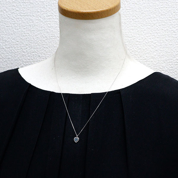 K18WG カラーレス/トリートブルー ダイヤモンド ペンダントネックレス 0.15ct ハート