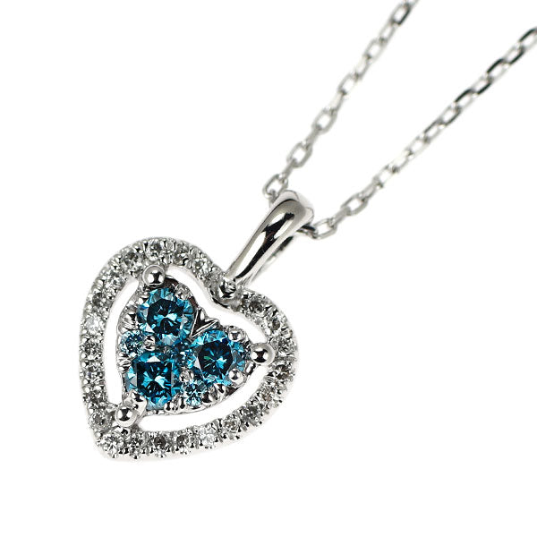 K18WG カラーレス/トリートブルー ダイヤモンド ペンダントネックレス 0.15ct ハート