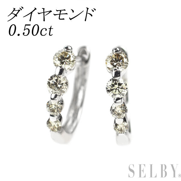 K14WG ダイヤモンド ピアス 0.50ct フープ