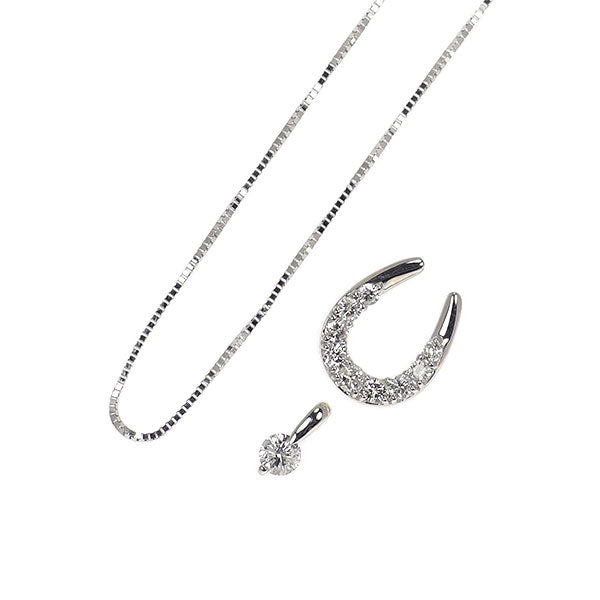 K18WG Diamond pendant necklace 0.10ct D0.20ct 3way Separate horseshoe