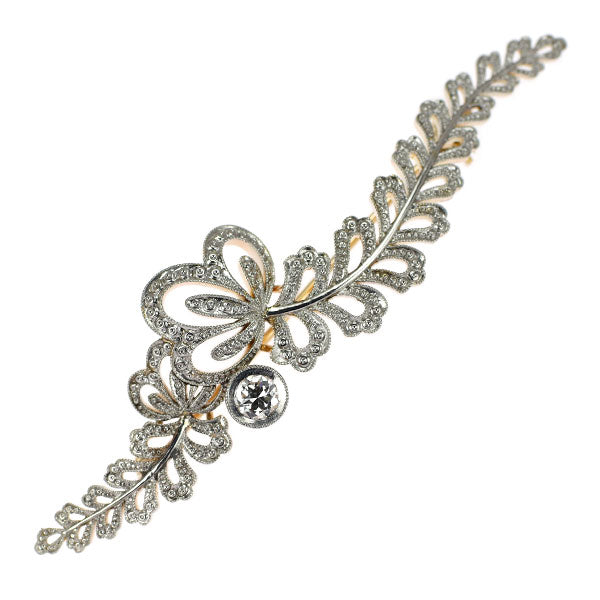 Pt999/ K18/PGYG Old cut diamond brooch Handmade engraving Engraved vintage product [History collection]