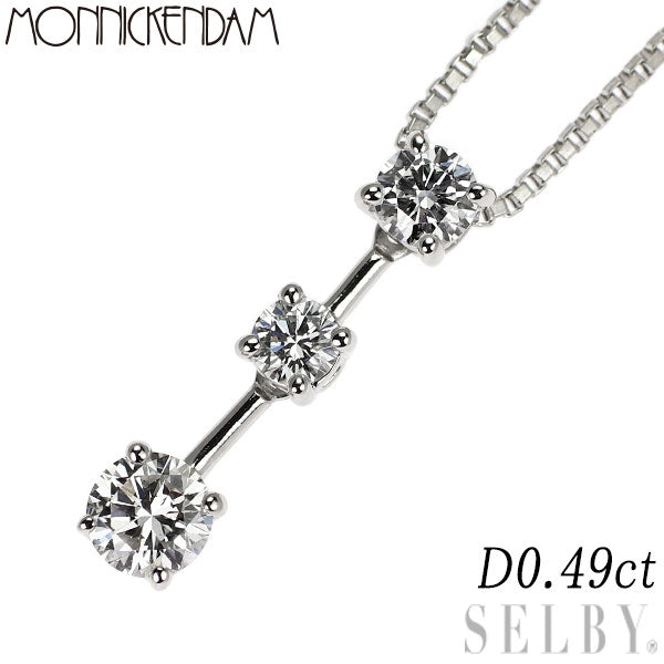 Monikkendam Pt900/ Pt850 Diamond Pendant Necklace 0.49ct Three Stones