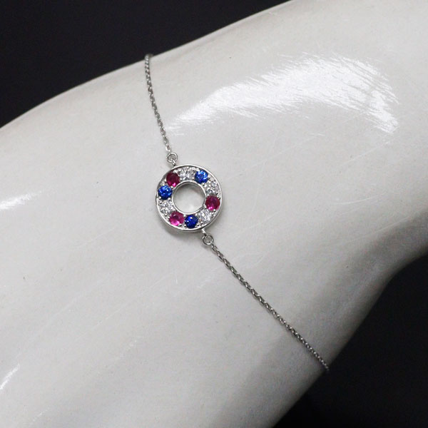 Pt900/ Pt850 ルビー サファイア ダイヤモンド ブレスレット 0.11ct S0.11ct D0.13ct