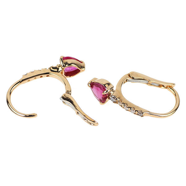 New K18PG Heart Shape Ruby Diamond Earrings 0.58ct D0.08ct