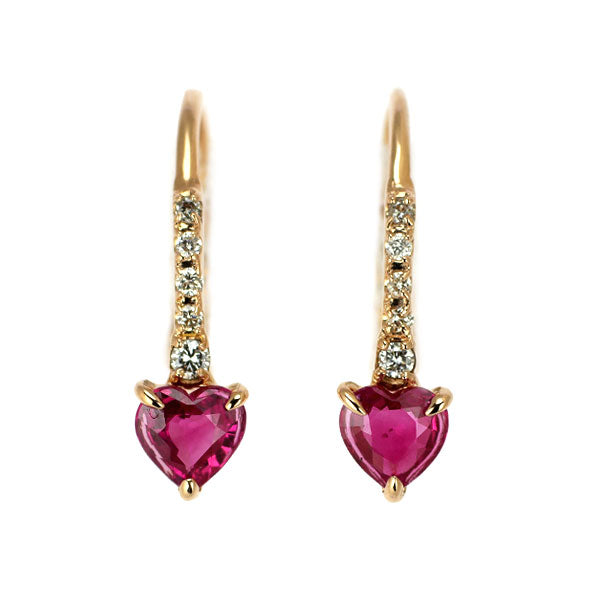 New K18PG Heart Shape Ruby Diamond Earrings 0.58ct D0.08ct