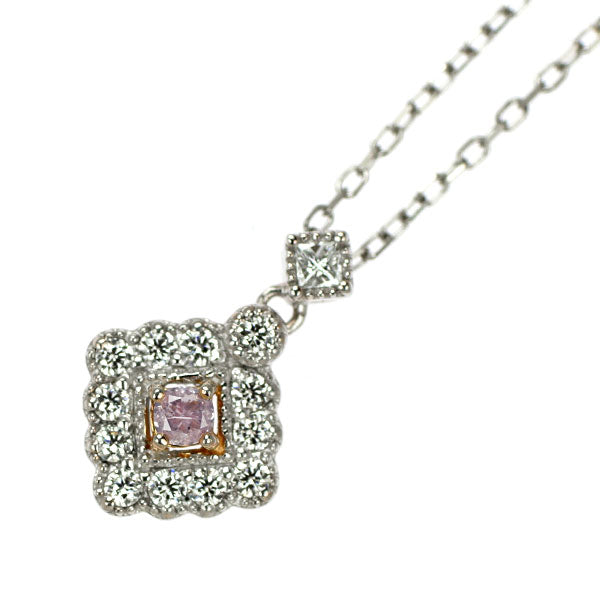 Pt850/Pt950 天然ピンク/カラーレス ダイヤモンド ペンダントネックレス 0.073ct D0.17ct