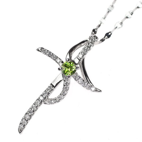 希少 K18WG デマントイドガーネット ダイヤモンド ペンダントネックレス 0.238ct D0.28ct