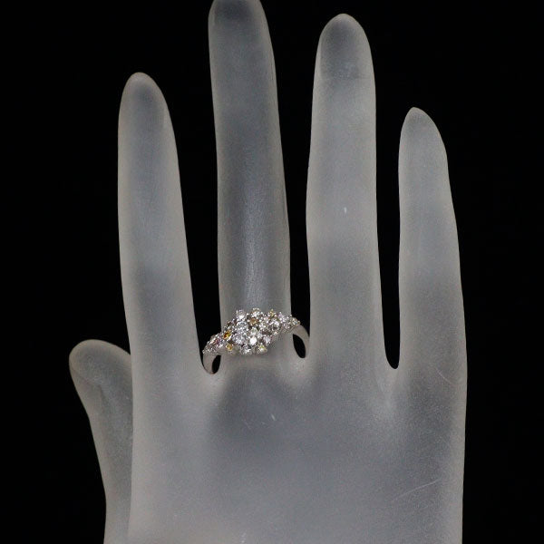 K18WG 天然ピンク/イエロー/ブラウン/カラーレス ダイヤモンド リング 0.80ct