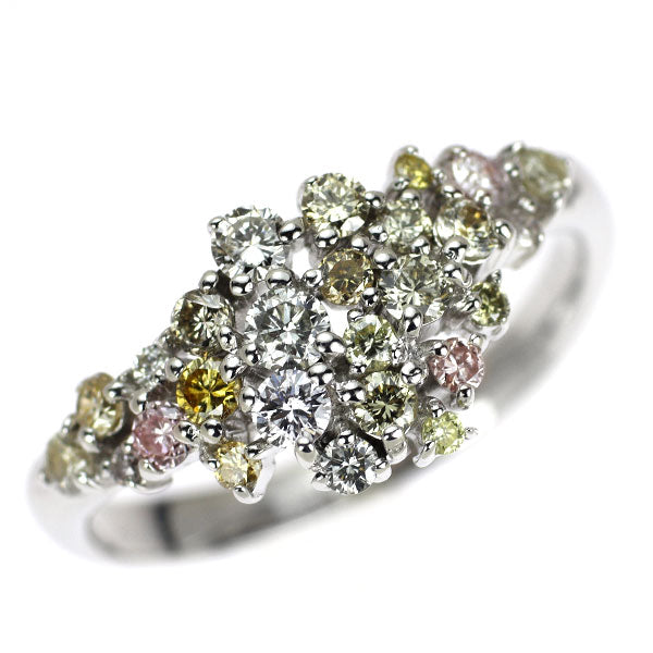 K18WG 天然ピンク/イエロー/ブラウン/カラーレス ダイヤモンド リング 0.80ct