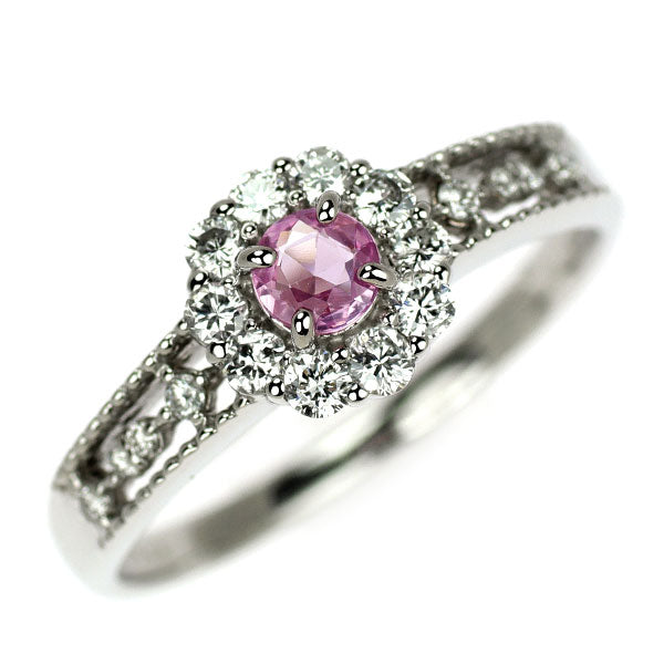 Pt950 Padparadscha Sapphire Diamond Ring 0.18ct D0.28ct