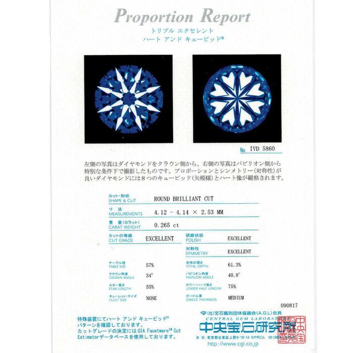 4℃ Pt950 Diamond Ring 0.265ct D VS2 3EXHC