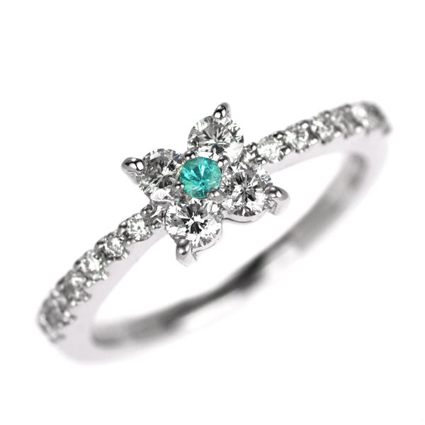 希少 Pt900 パライバトルマリン ダイヤモンド リング 0.03ct D0.50ct フラワー