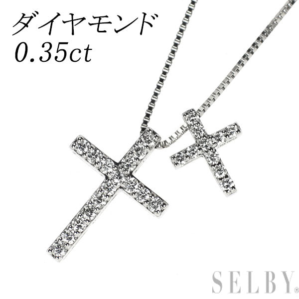 Pt900/ Pt850 ダイヤモンド ペンダントネックレス 0.35ct セパレートクロス 3way