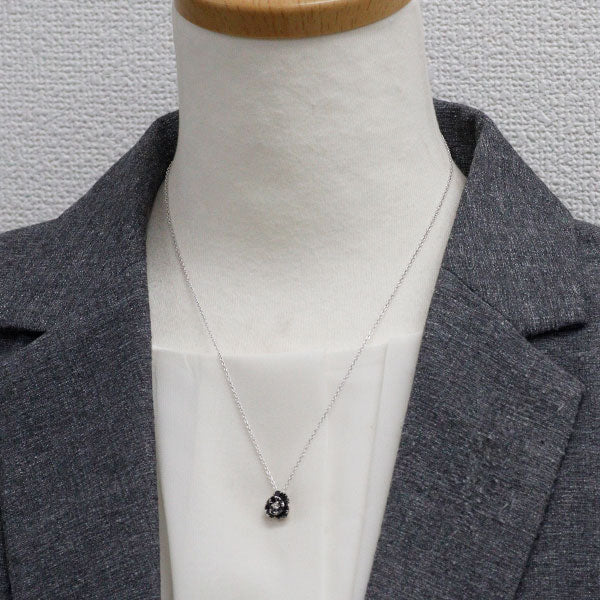 K18WG ブラック/カラーレス ダイヤモンド ペンダントネックレス 0.40ct D0.04ct バラ フラワー