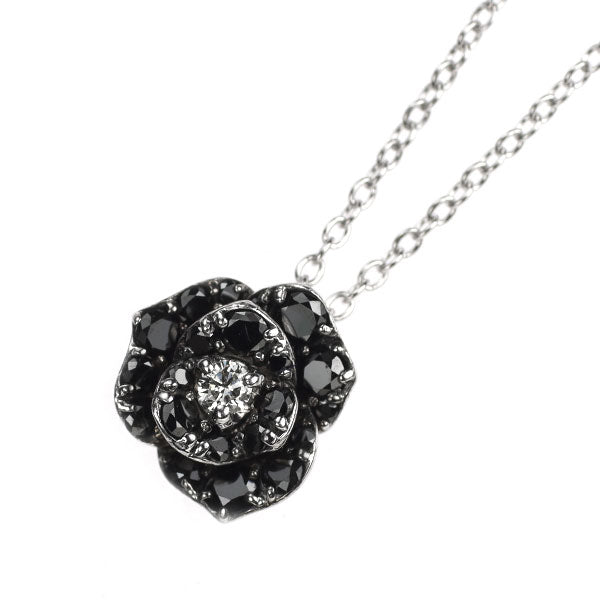 K18WG ブラック/カラーレス ダイヤモンド ペンダントネックレス 0.40ct D0.04ct バラ フラワー